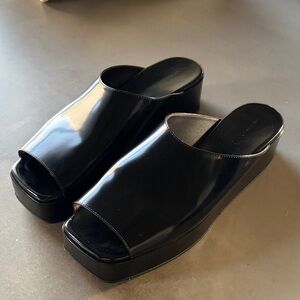 The Row Emi Flatform Black Leather Mules 40